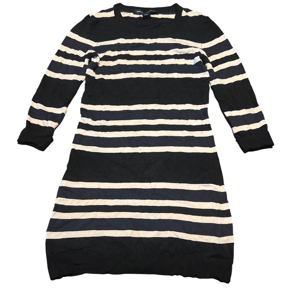 FRENCH CONNECTION Striped Knit Sweater Dress Black Cream Size‎ S